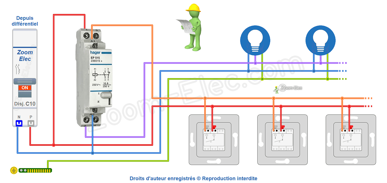 Comment brancher un télérupteur Hager EP515 236515 ?