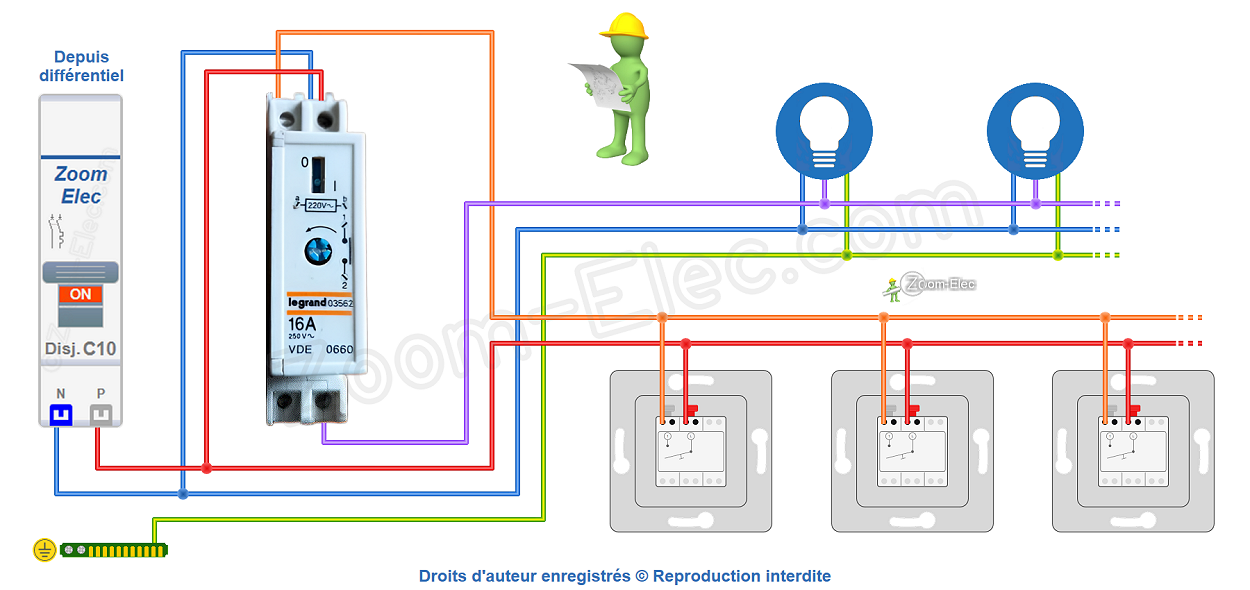 Comment brancher un télérupteur Legrand 03562, VDE 0660 ?