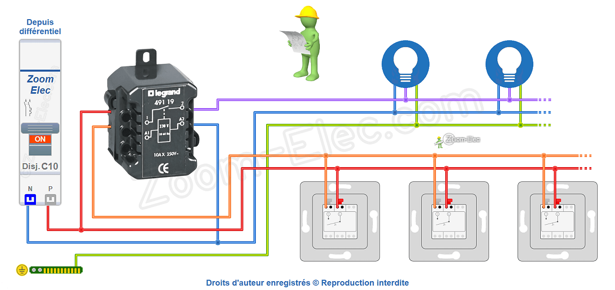 Comment brancher un télérupteur Legrand 49119 encastrable ou de boîte de dérivation ?