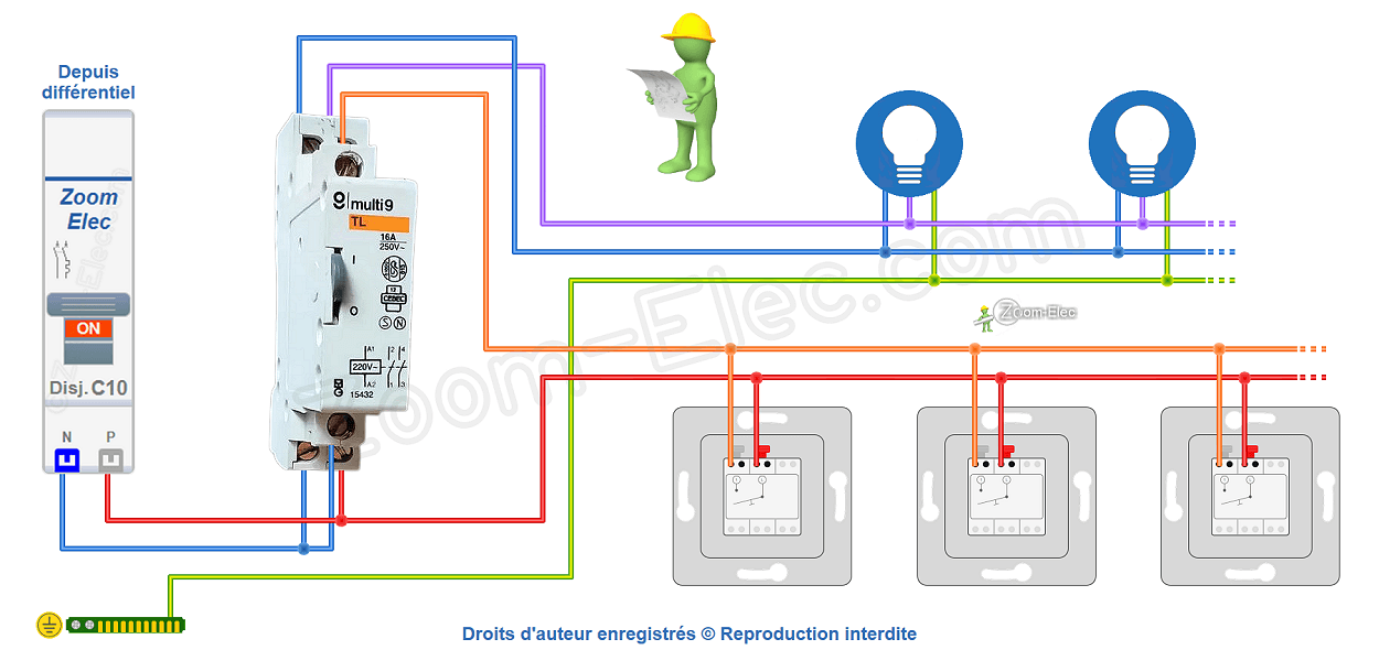 Comment brancher un télérupteur bipolaire Merlin Gerin Multi9 15432 ?