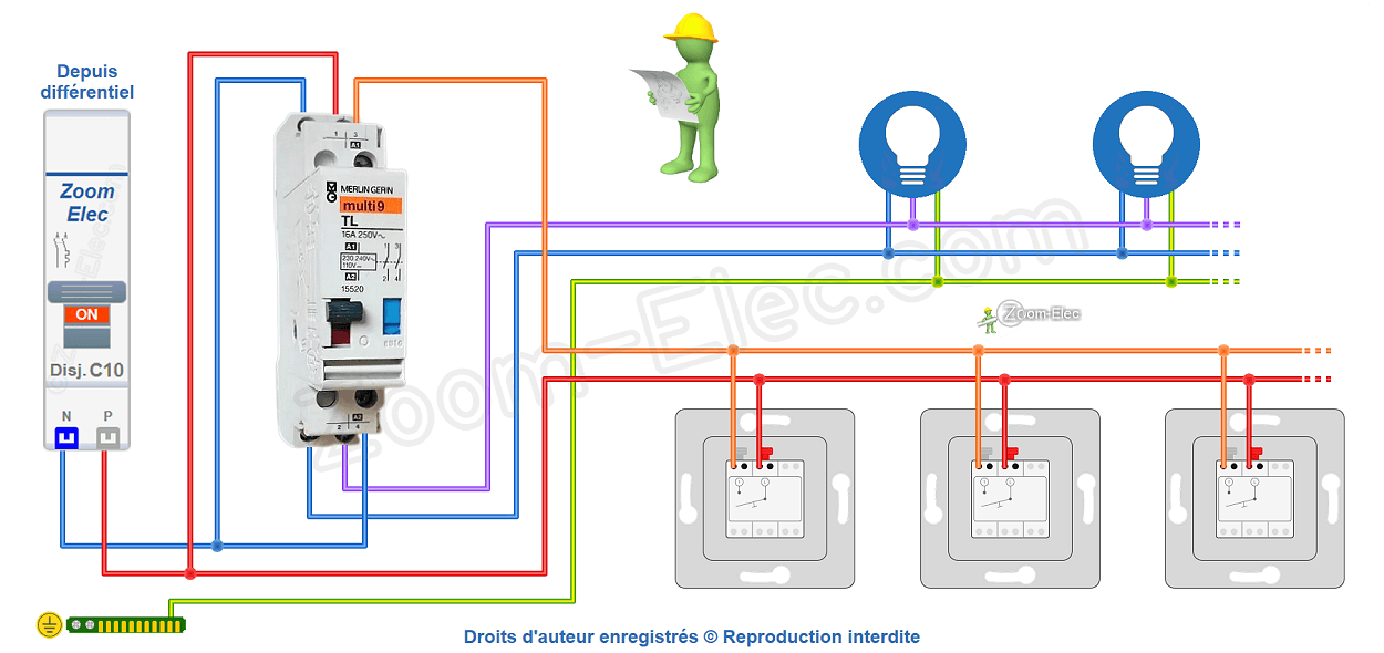 Comment brancher un télérupteur bipolaire Merlin Gerin Multi9 15520 ?