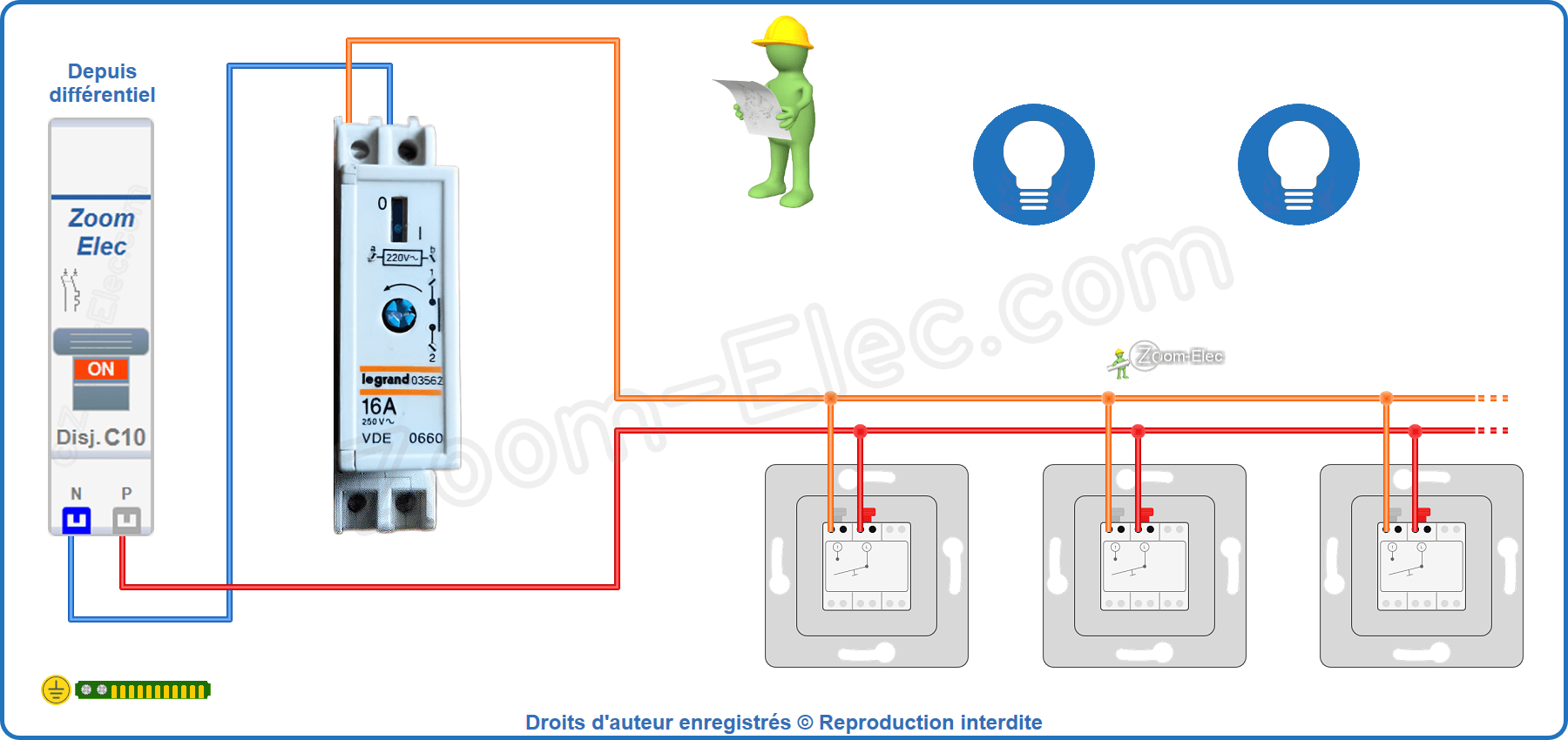 Montage du circuit de commande de l'ancien télérupteur Legrand 03562 VDE 0660