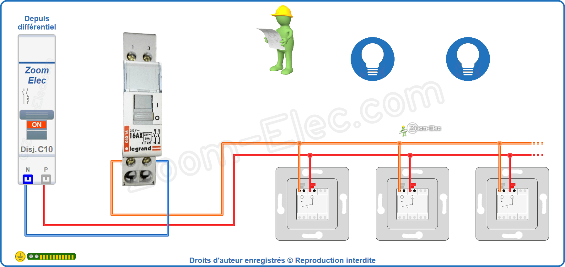 Montage du circuit de commande de l'ancien télérupteur bipolaire Legrand Montage du circuit de commande de l'ancien télérupteur Legrand 04016