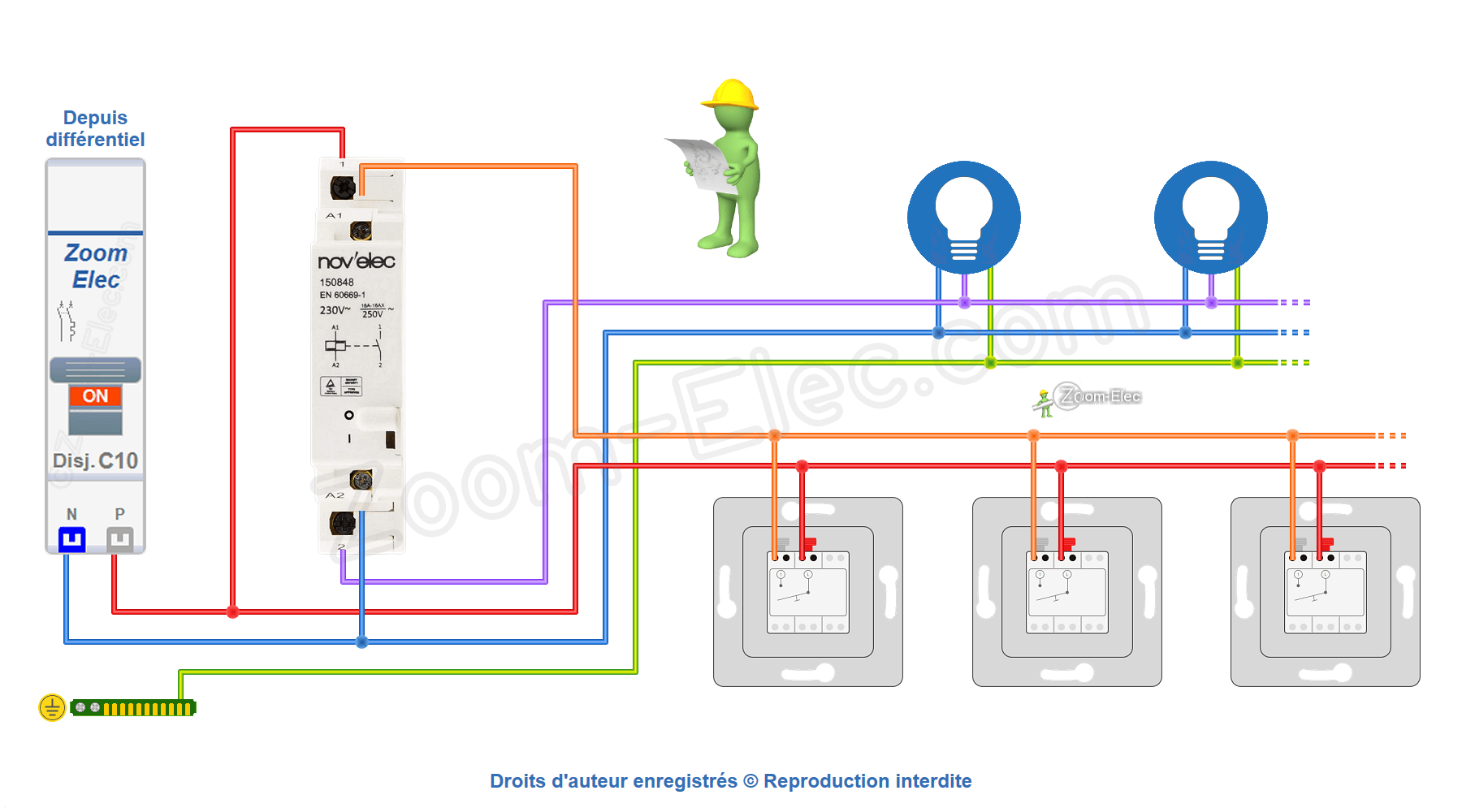 Schéma de câblage et branchement du télérupteur Nov'elec Schéma de câblage et branchement du télérupteur Nov'elec 150848