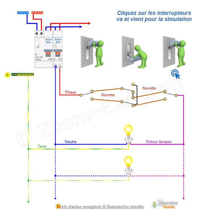 3 interrupteurs va et vient, montage, branchement et schema de cablage