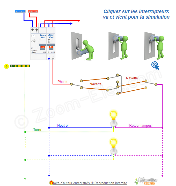 3 va et vient, cablage, schema du montage et branchement