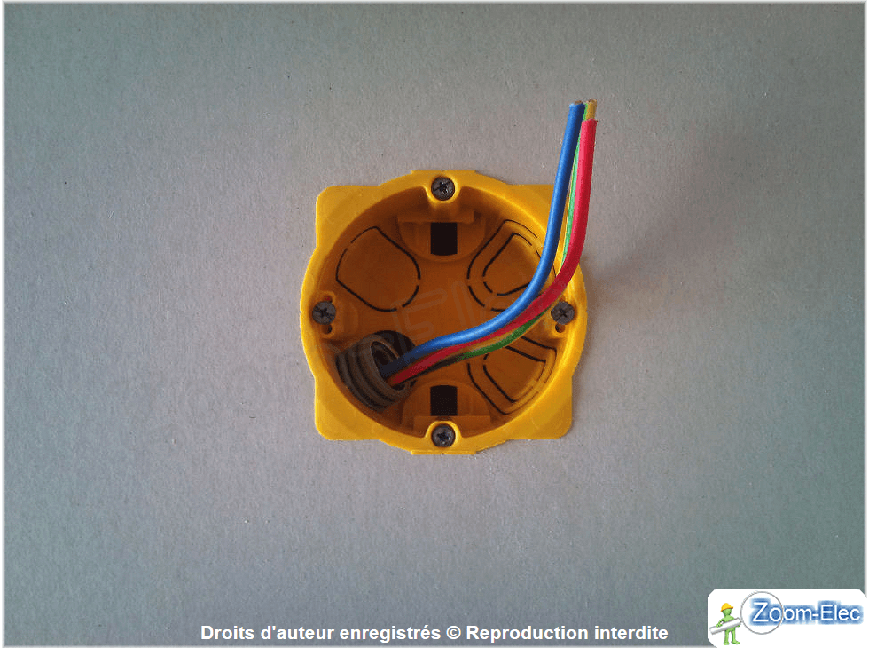 Boîtier de prise avec fils d’alimentation avant branchement