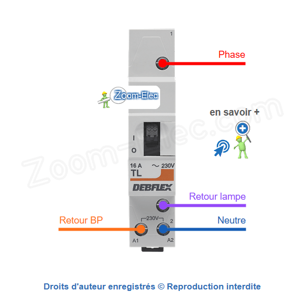 Cablage et branchement d'un telerupteur Debflex