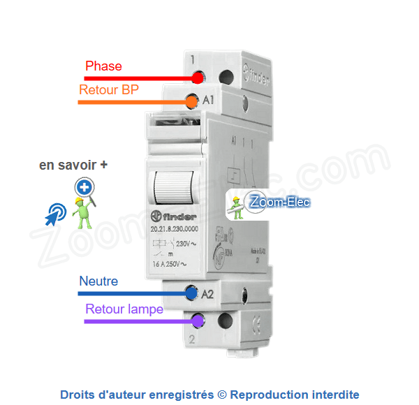 Cablage et branchement d'un telerupteur Finder