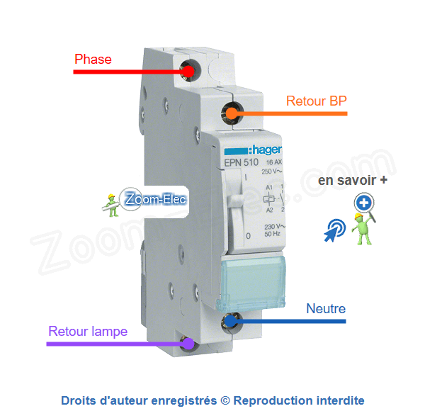Cablage et branchement d'un telerupteur Hager
