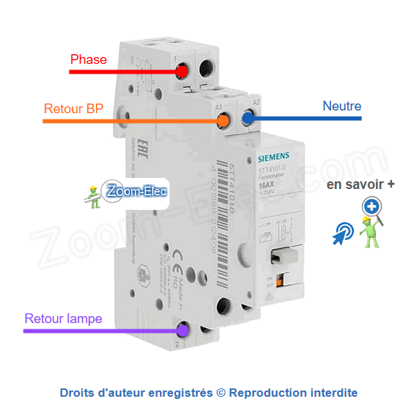 Cablage et branchement d'un telerupteur Siemens
