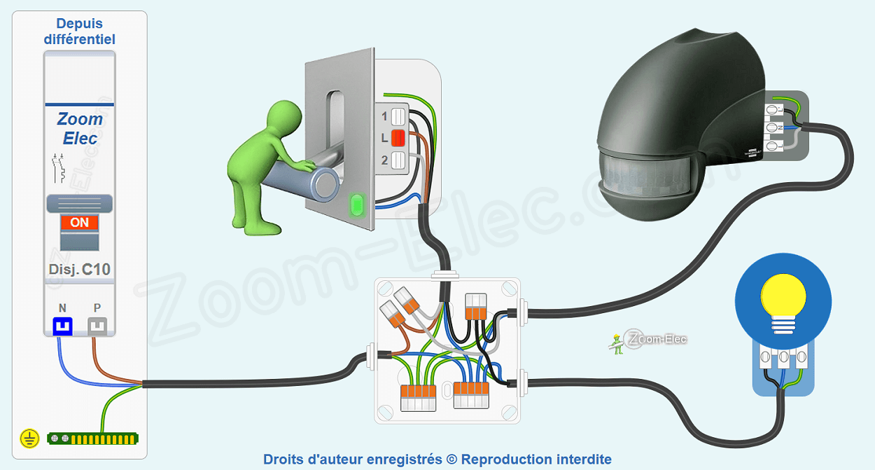 Installation et branchement d'un détecteur de mouvement avec interrupteur — free download