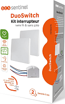 DuoSwitch, Kit interrupteur Va et Vient, Module Récepteur, Deux Interrupteurs Emetteurs Extra-plats, Sans Fil et Sans Pile, 80 m en Champ Libre