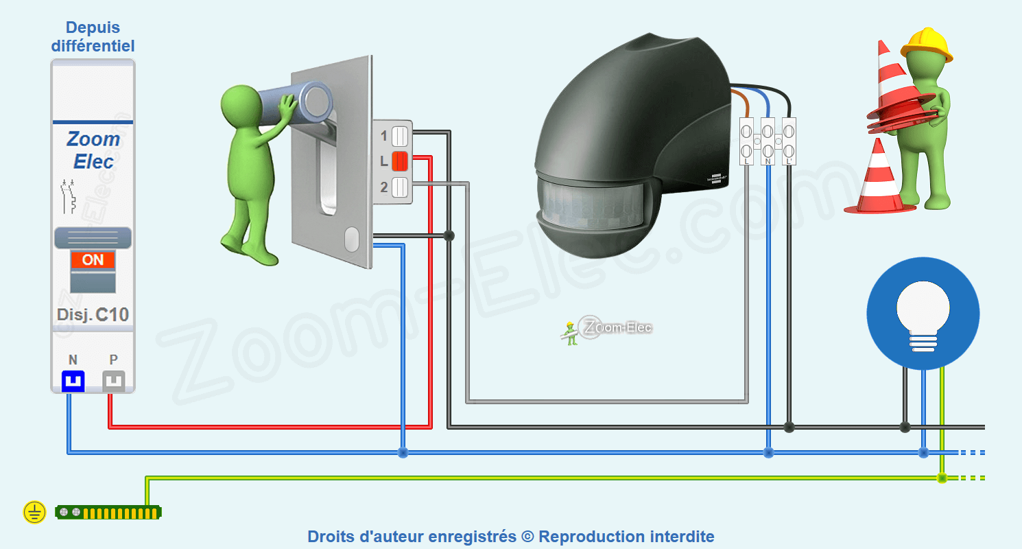 Schéma électrique du détecteur de mouvement avec interrupteur Schéma électrique du détecteur de mouvement avec interrupteur de marche forcée