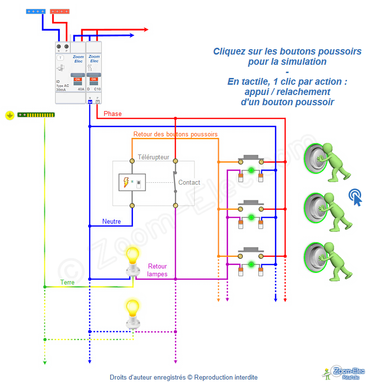 Schéma télérupteur avec bouton poussoir témoin