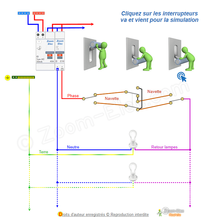 Va vient 3 interrupteurs, schema de cablage et branchement
