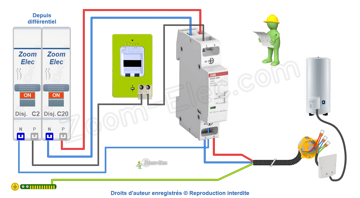 Comment brancher un contacteur jour nuit ou heures creuses ABB EN20-20N ?