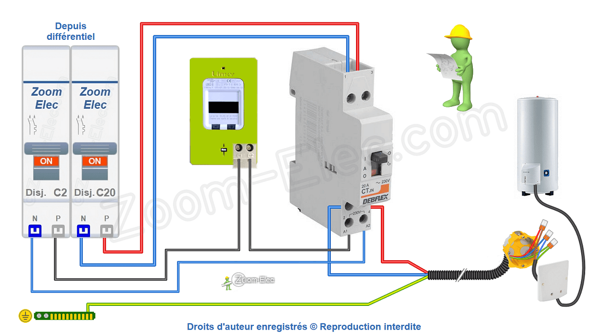 Comment brancher un contacteur jour nuit ou heures creuses Debflex 707558 ?