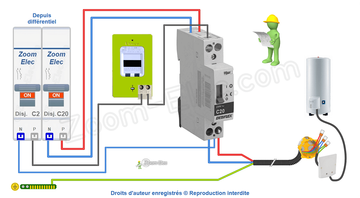 Comment brancher un contacteur jour nuit ou heures creuses Debflex 707810 ?