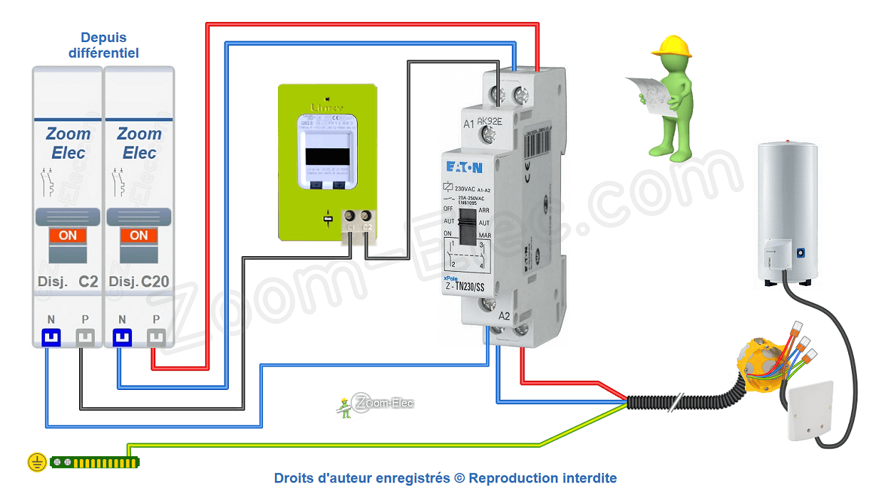 Comment brancher un contacteur jour nuit ou heures creuses Eaton Z-TN230/SS ?