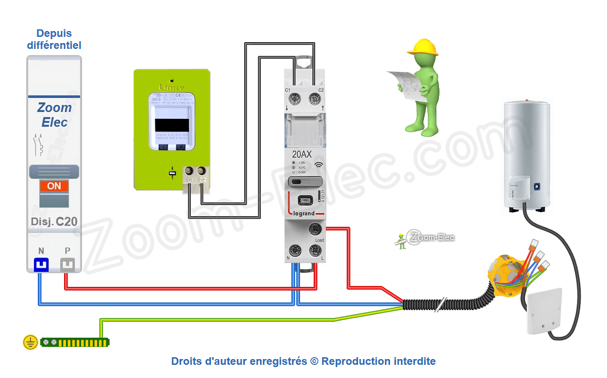 Comment brancher un contacteur jour nuit ou heures creuses Legrand 412171 - 199122 ?