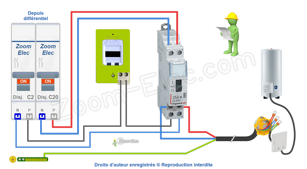 Comment brancher un contacteur jour nuit ou heures creuses Legrand 412500 ?