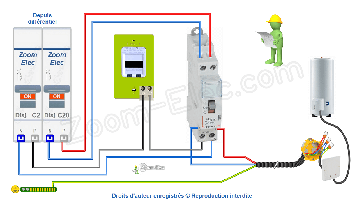 Comment brancher un contacteur jour nuit ou heures creuses Legrand 412558 ?