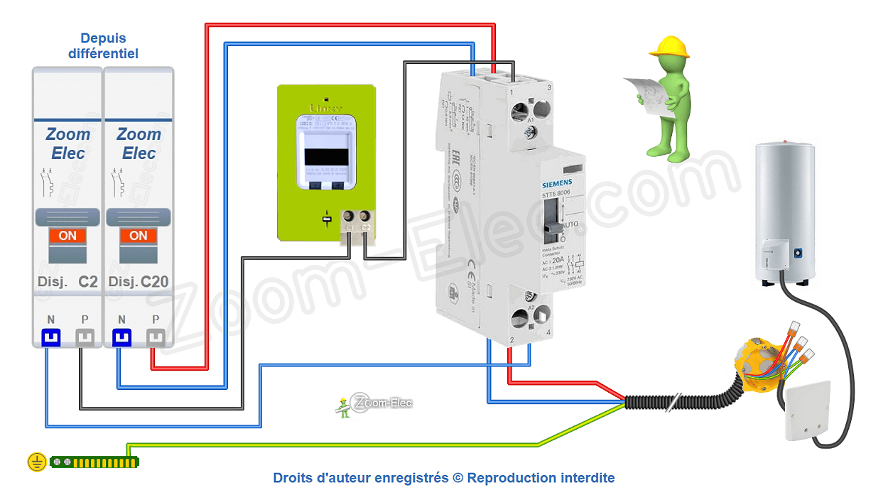 Comment brancher un contacteur jour nuit ou heures creuses Siemens 5TT5 8006 ?