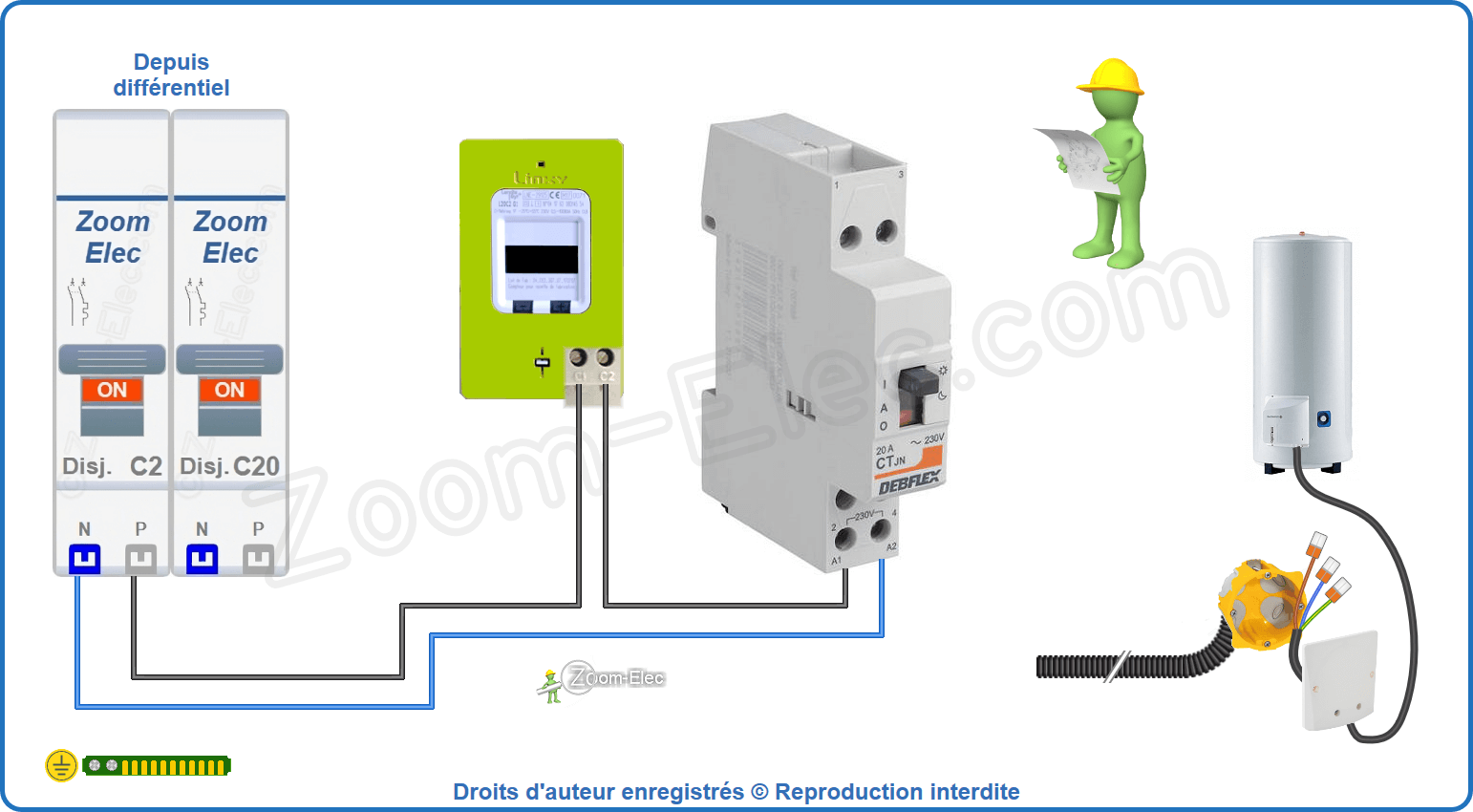 Montage du circuit de commande du contacteur jour nuit ou heures creuses Debflex 707558