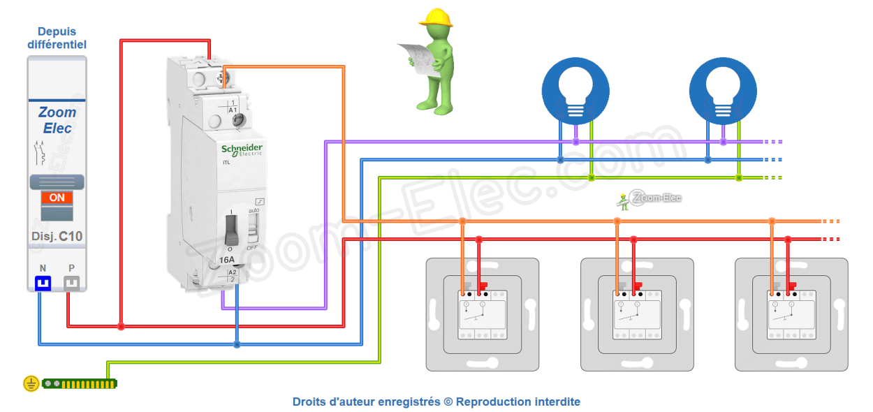 Comment brancher un télérupteur unipolaire Schneider Acti9 iTL A9C30811 ?