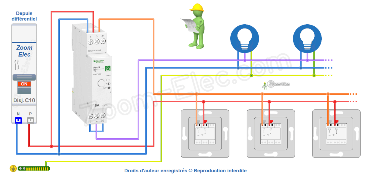 Comment brancher un télérupteur Schneider Resi9 R9PCL2S ?