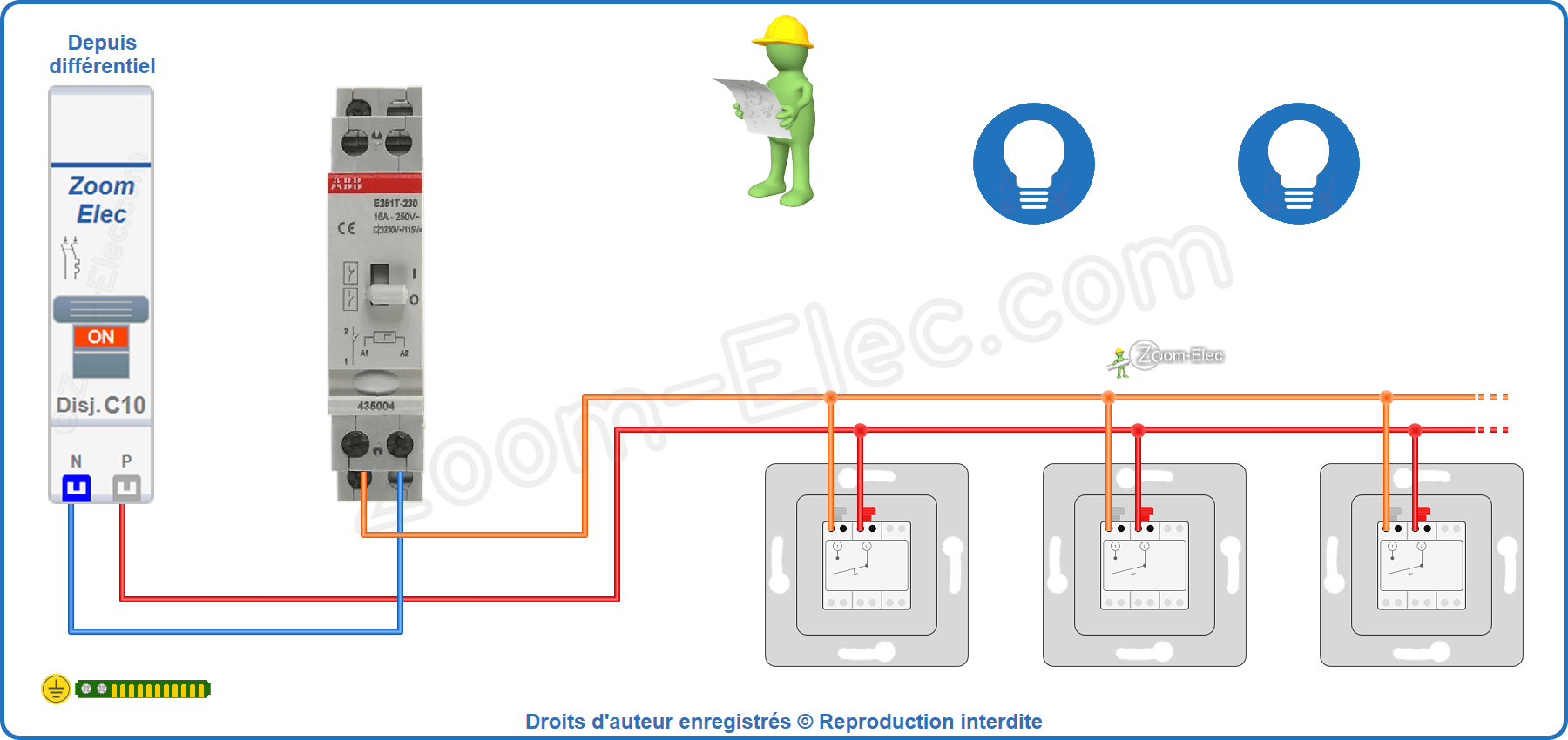 Montage du circuit de commande de l'ancien télérupteur ABB E251T 435004