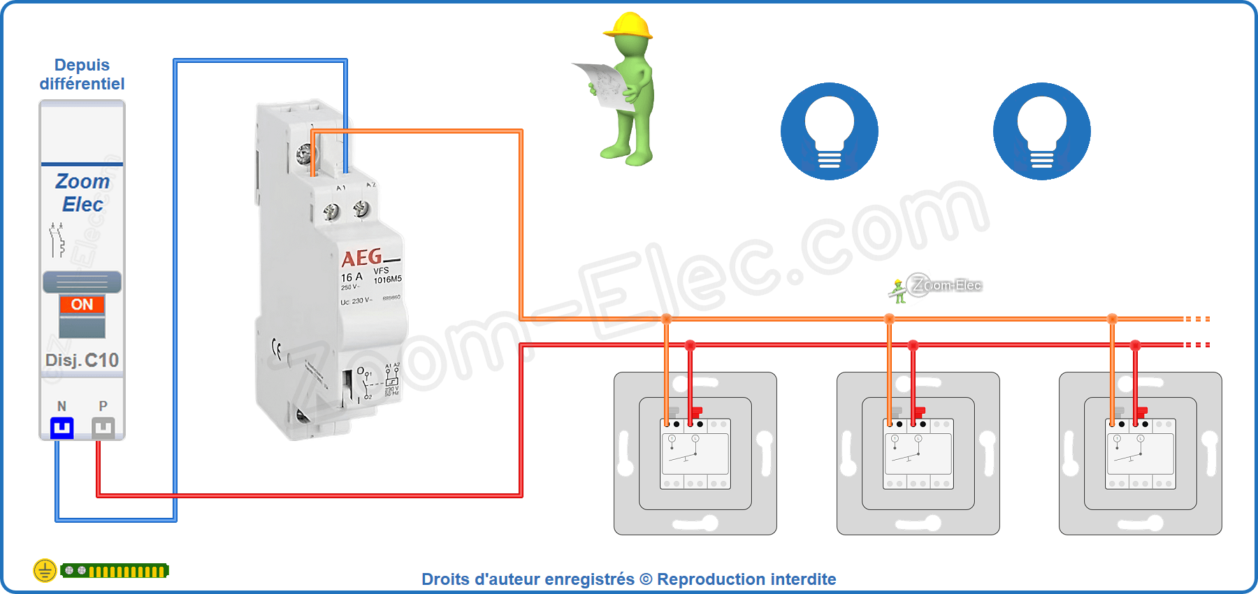 Montage du circuit de commande du télérupteur AEG 1016M5