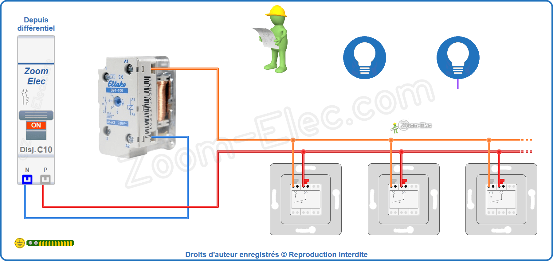Montage du circuit de commande du télérupteur Eltako S91-100