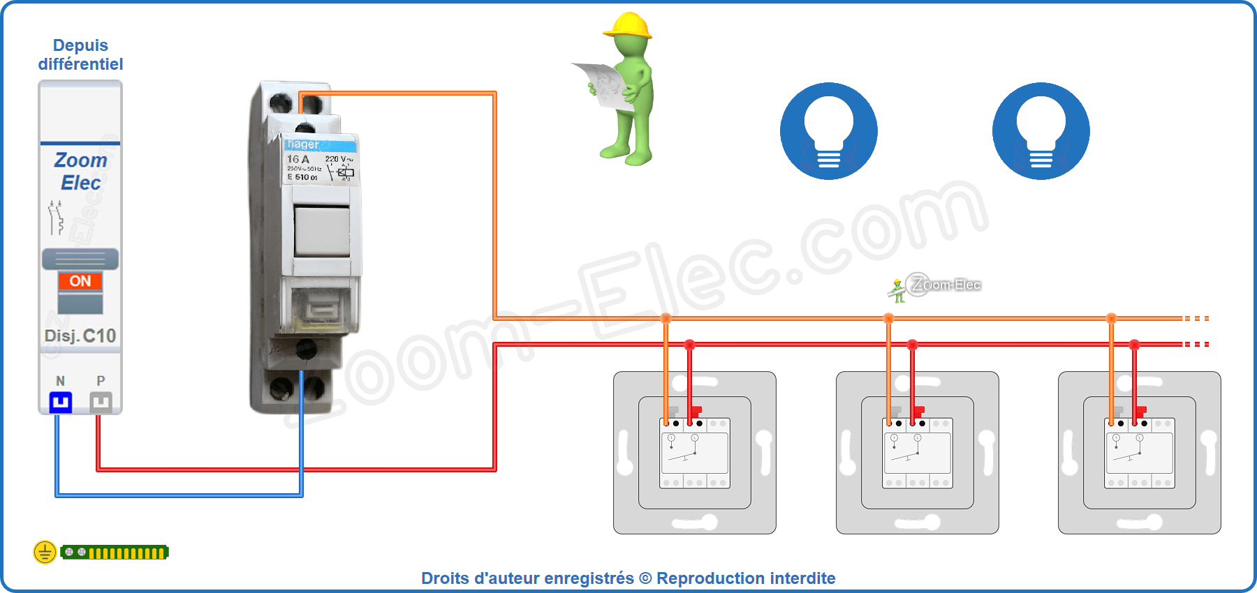 Montage du circuit de commande de l'ancien télérupteur Hager E510