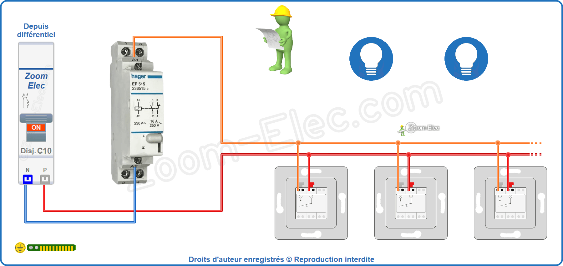 Montage du circuit de commande de l'ancien télérupteur Hager EP515 236515