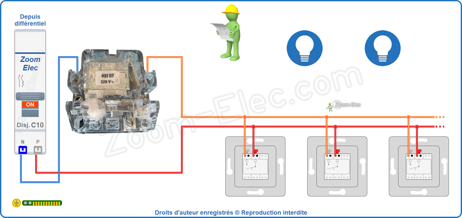Montage du circuit de commande de l'ancien télérupteur Legrand 49107
