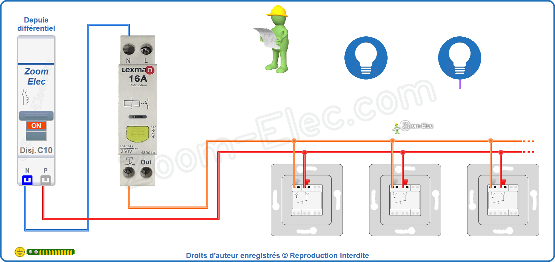 Montage du circuit de commande du télérupteur silencieux Lexman 480079