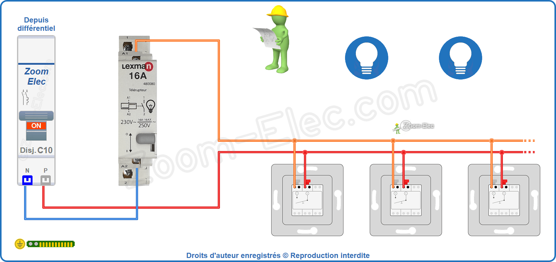 Montage du circuit de commande du télérupteur Lexman 480080