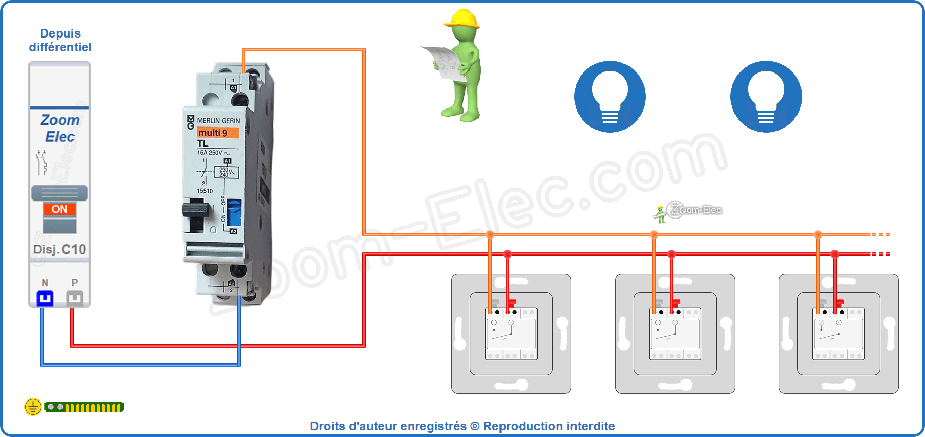 Montage du circuit de commande de l'ancien télérupteur Merlin Gerin multi 9 15510