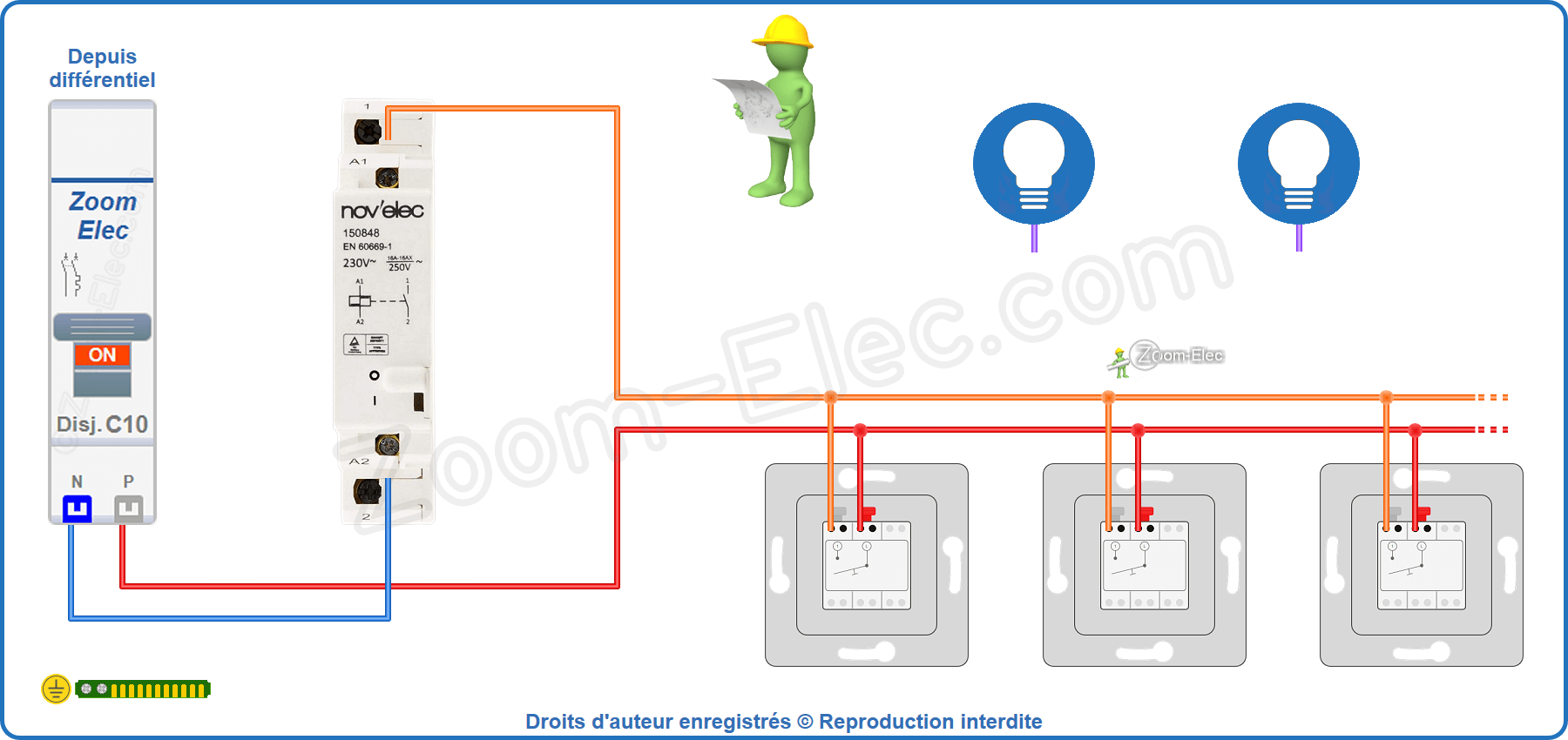 Montage du circuit de commande du télérupteur Nov'elec 150848