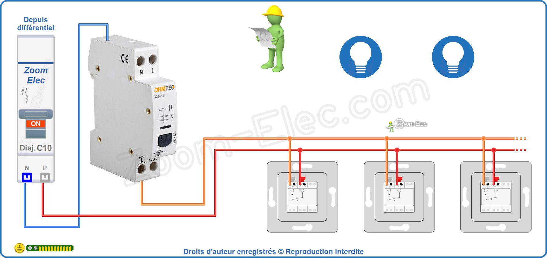 Montage du circuit de commande du télérupteur silencieux Ohmtec 423412