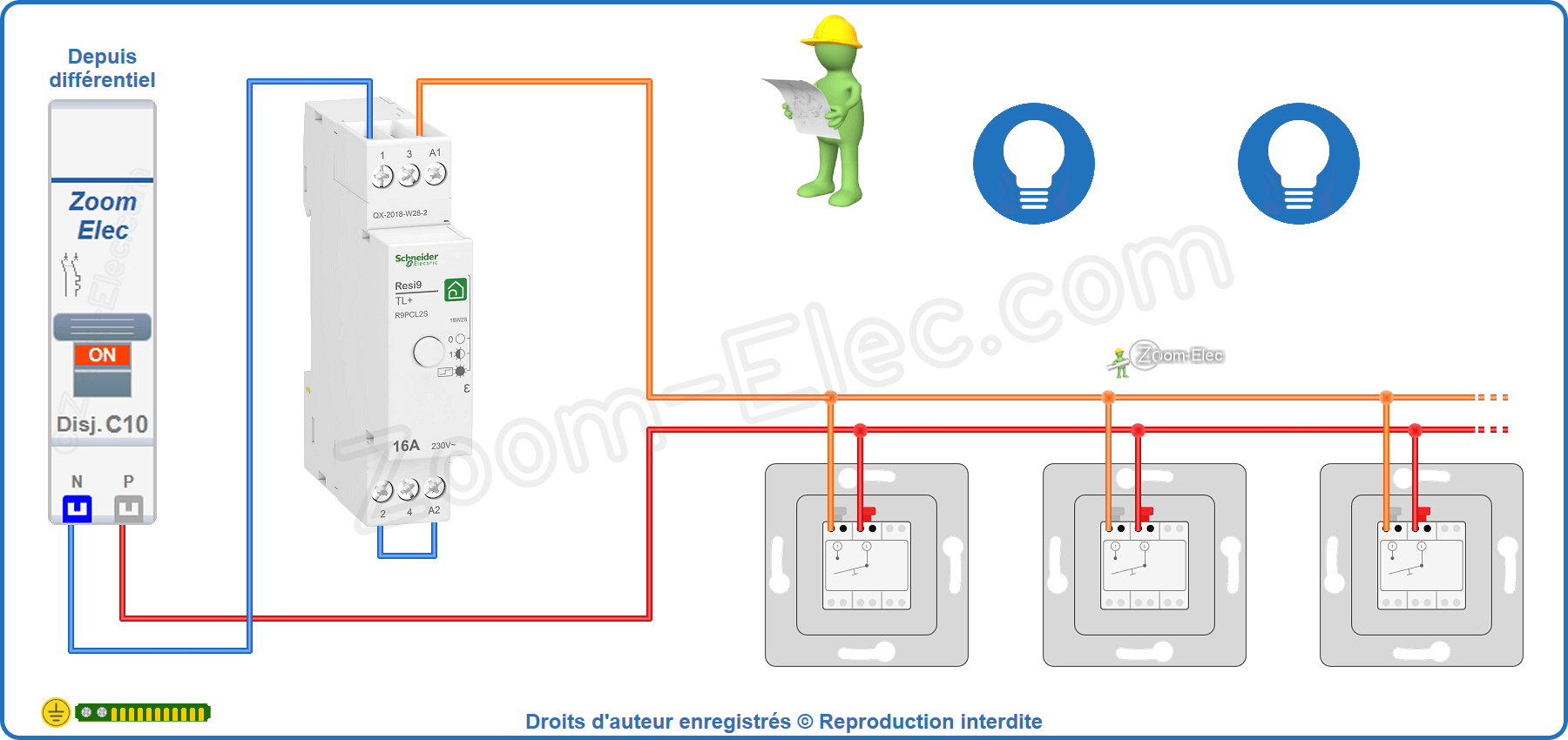 Montage du circuit de commande du télérupteur  silencieux Resi9 TL+ R9PCL2S