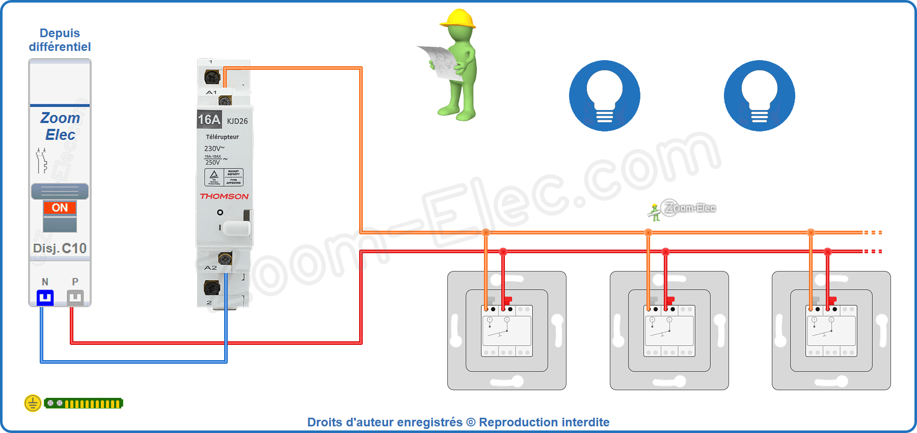 Montage du circuit de commande du télérupteur Thomson KJD26
